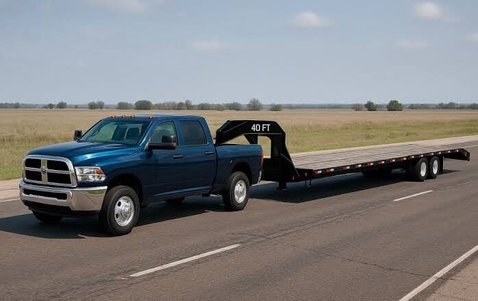 Hotshot pickup truck towing a gooseneck trailer